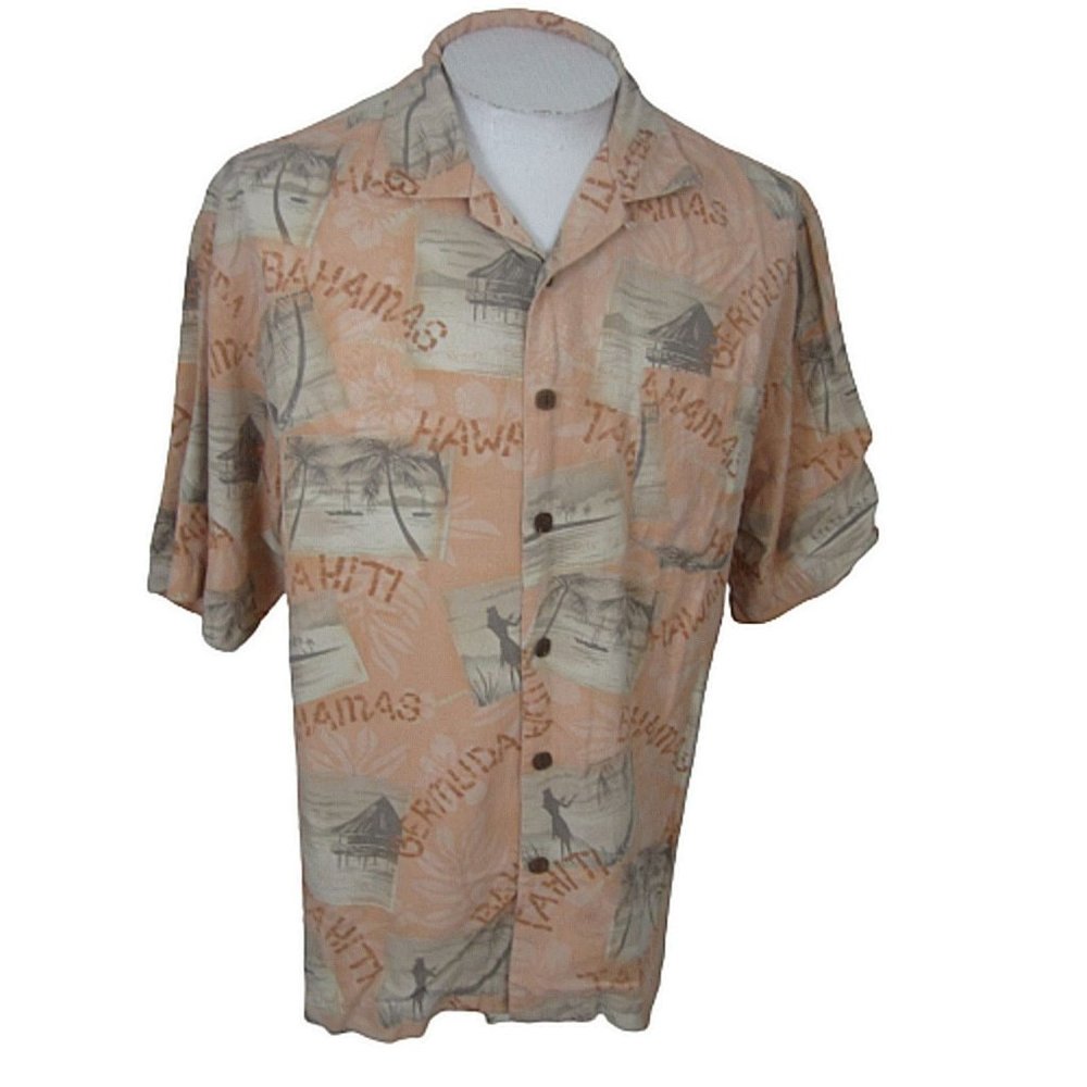 Bahama Bay Men Hawaiian camp shirt p2p 24" L aloha luau tropical silk vtg hula
